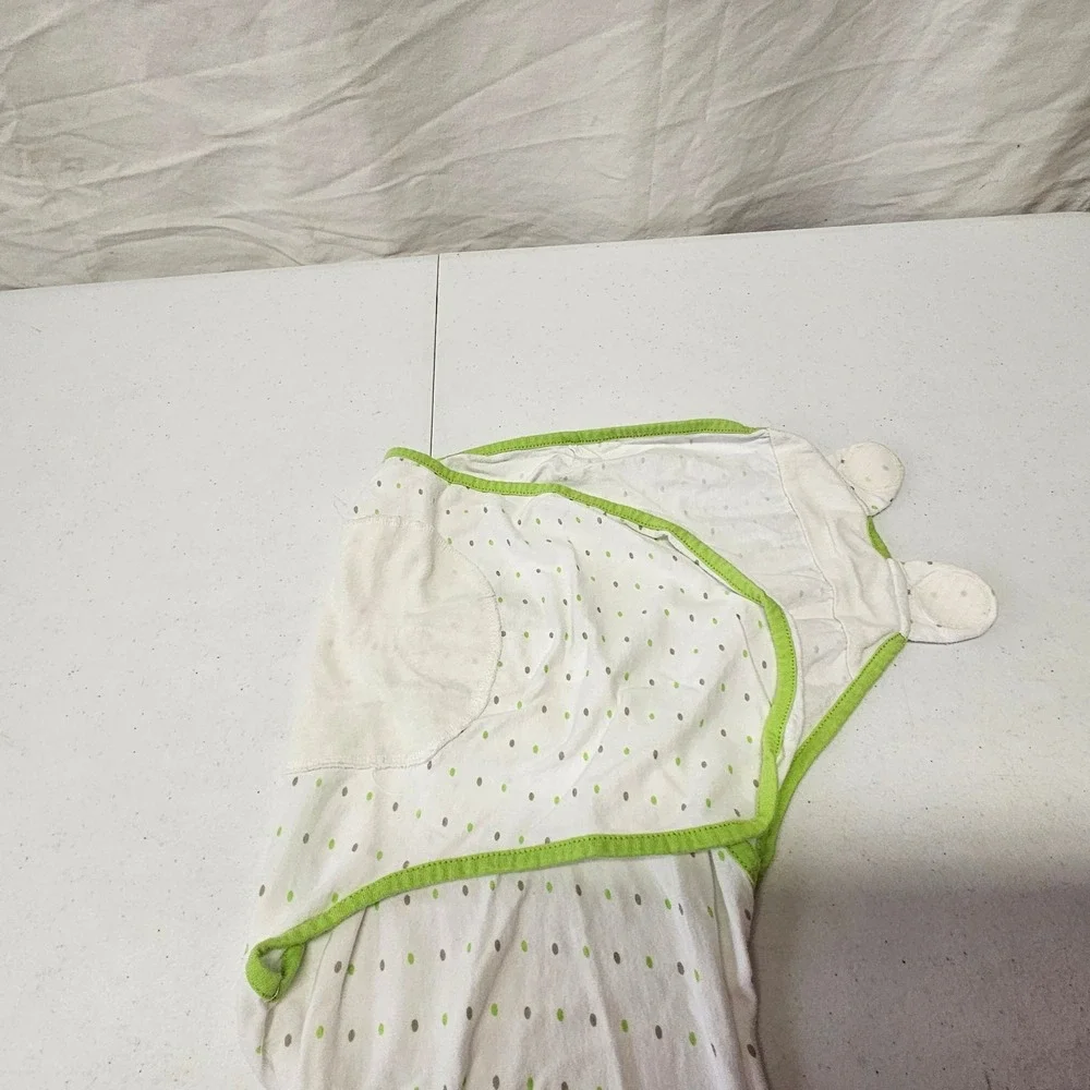 Ziggy Baby Swaddle Blanket Kids‎ 0-3M White Green Polka Dot Adjustable Cotton